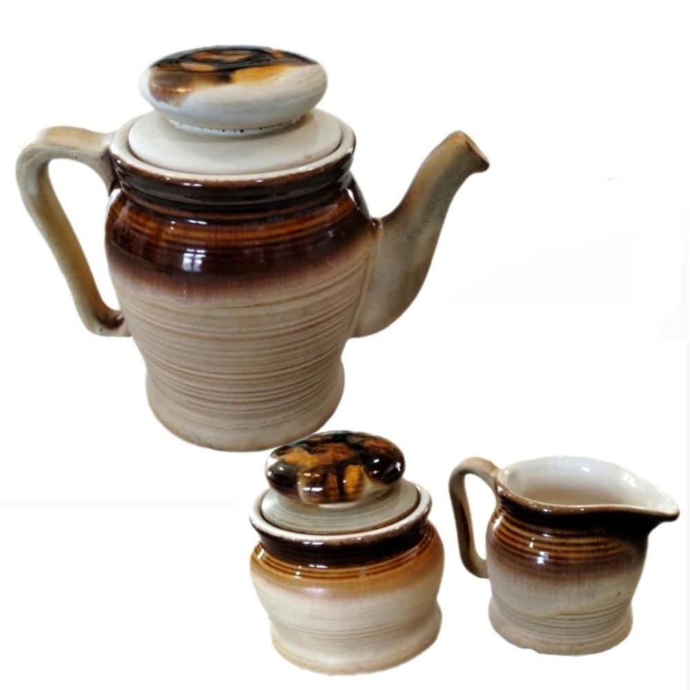 Beauceware Mid-Century Coffee Pot Sugar & Creamer Genin-Trudeau Canadian Pottery
